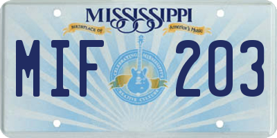 MS license plate MIF203