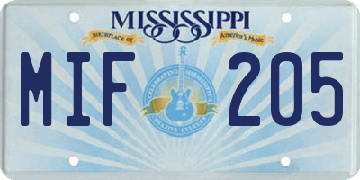 MS license plate MIF205
