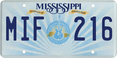 MS license plate MIF216
