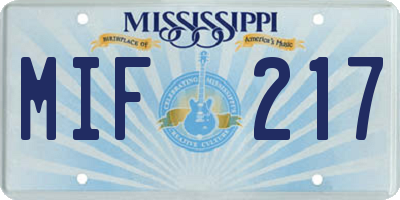 MS license plate MIF217