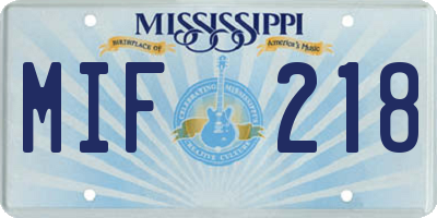 MS license plate MIF218