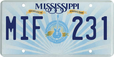 MS license plate MIF231