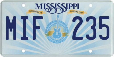 MS license plate MIF235