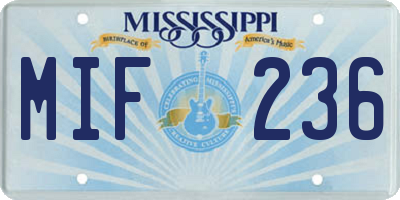 MS license plate MIF236