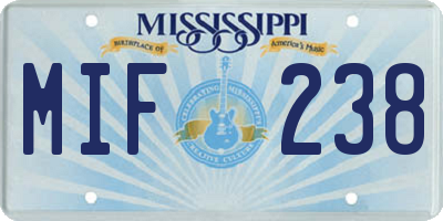 MS license plate MIF238