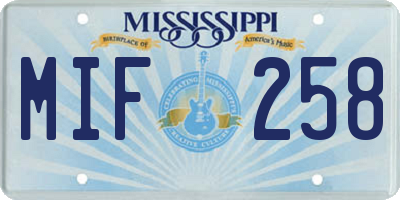 MS license plate MIF258