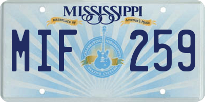 MS license plate MIF259