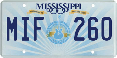 MS license plate MIF260