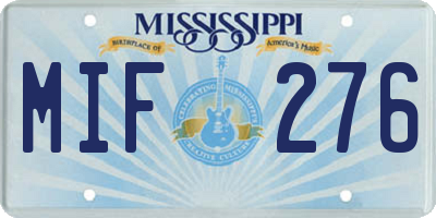 MS license plate MIF276