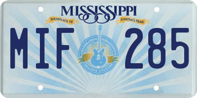 MS license plate MIF285