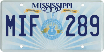 MS license plate MIF289