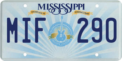 MS license plate MIF290