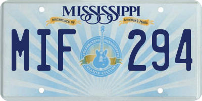 MS license plate MIF294