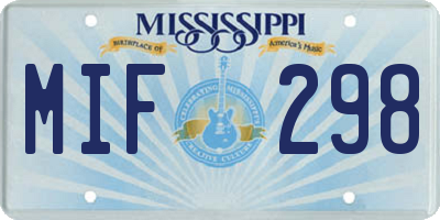MS license plate MIF298