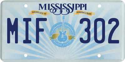 MS license plate MIF302