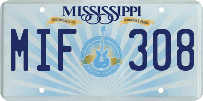 MS license plate MIF308