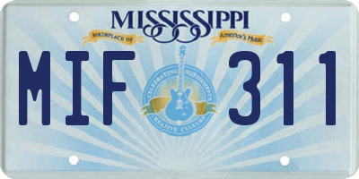 MS license plate MIF311