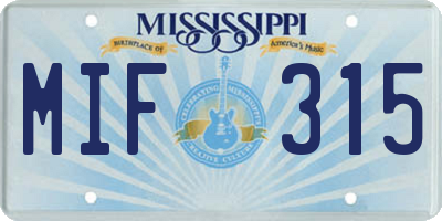 MS license plate MIF315
