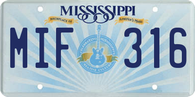 MS license plate MIF316