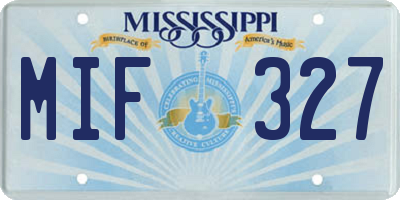 MS license plate MIF327