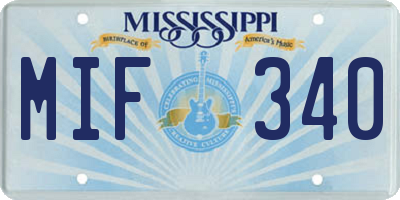 MS license plate MIF340