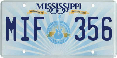 MS license plate MIF356