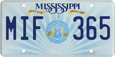 MS license plate MIF365
