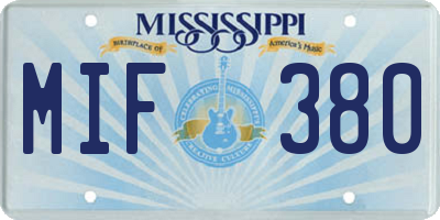 MS license plate MIF380