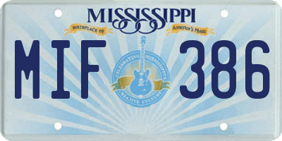 MS license plate MIF386