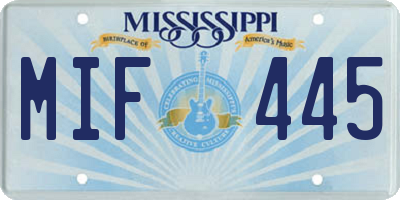 MS license plate MIF445