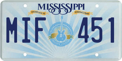 MS license plate MIF451