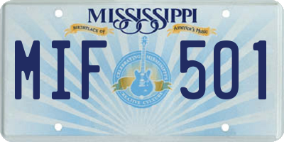 MS license plate MIF501