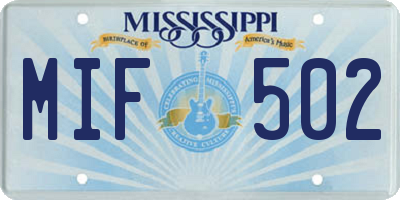 MS license plate MIF502