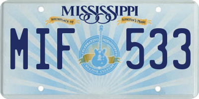 MS license plate MIF533