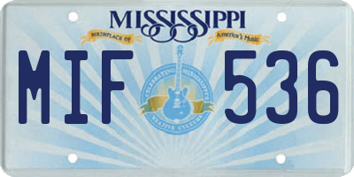 MS license plate MIF536