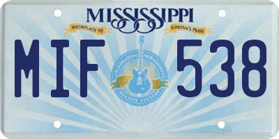 MS license plate MIF538