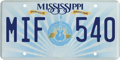 MS license plate MIF540