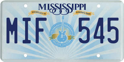 MS license plate MIF545