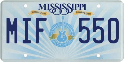 MS license plate MIF550