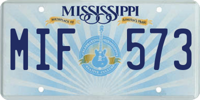MS license plate MIF573