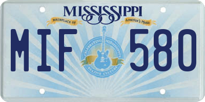 MS license plate MIF580