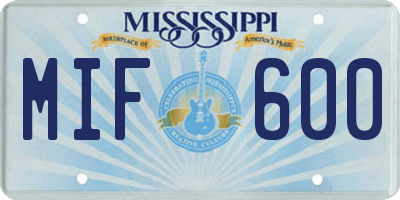 MS license plate MIF600
