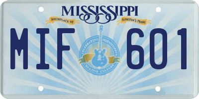 MS license plate MIF601