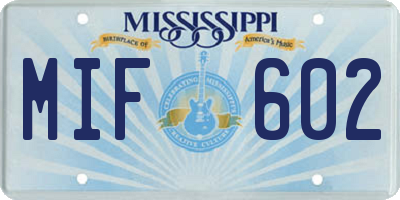 MS license plate MIF602
