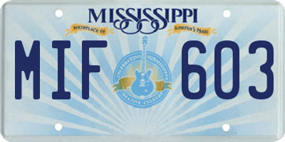 MS license plate MIF603