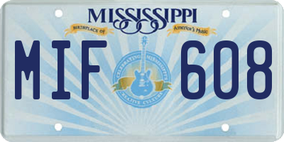MS license plate MIF608