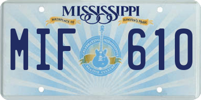 MS license plate MIF610