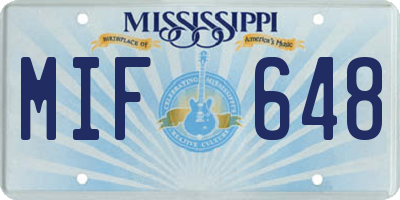 MS license plate MIF648