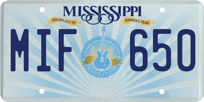 MS license plate MIF650