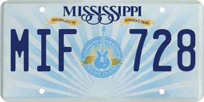 MS license plate MIF728